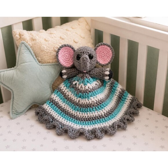 Unbranded Other - Handmade Crochet Elephant Lovey Gray Aqua White Lovey
